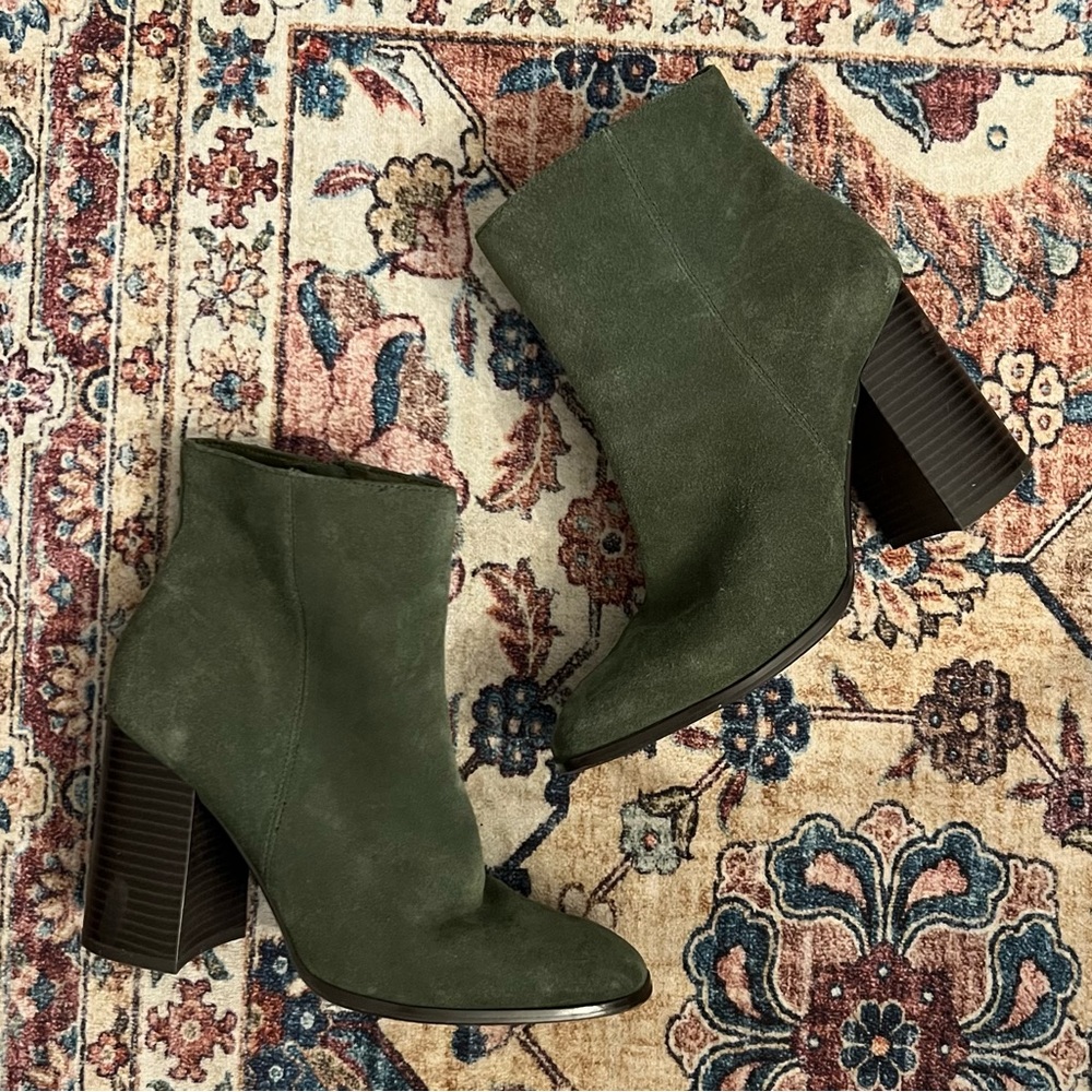 Women's Olive Green Suede Ankle Booties - Stylish Block Heel